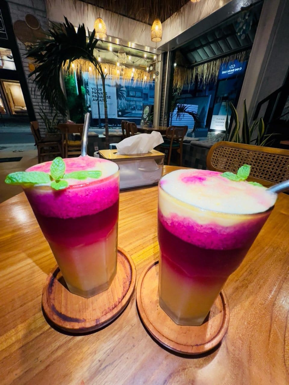 Fresh organic fruit mocktails at Slavic Roots Cafe & Eatery in Berawa, Canggu, Bali