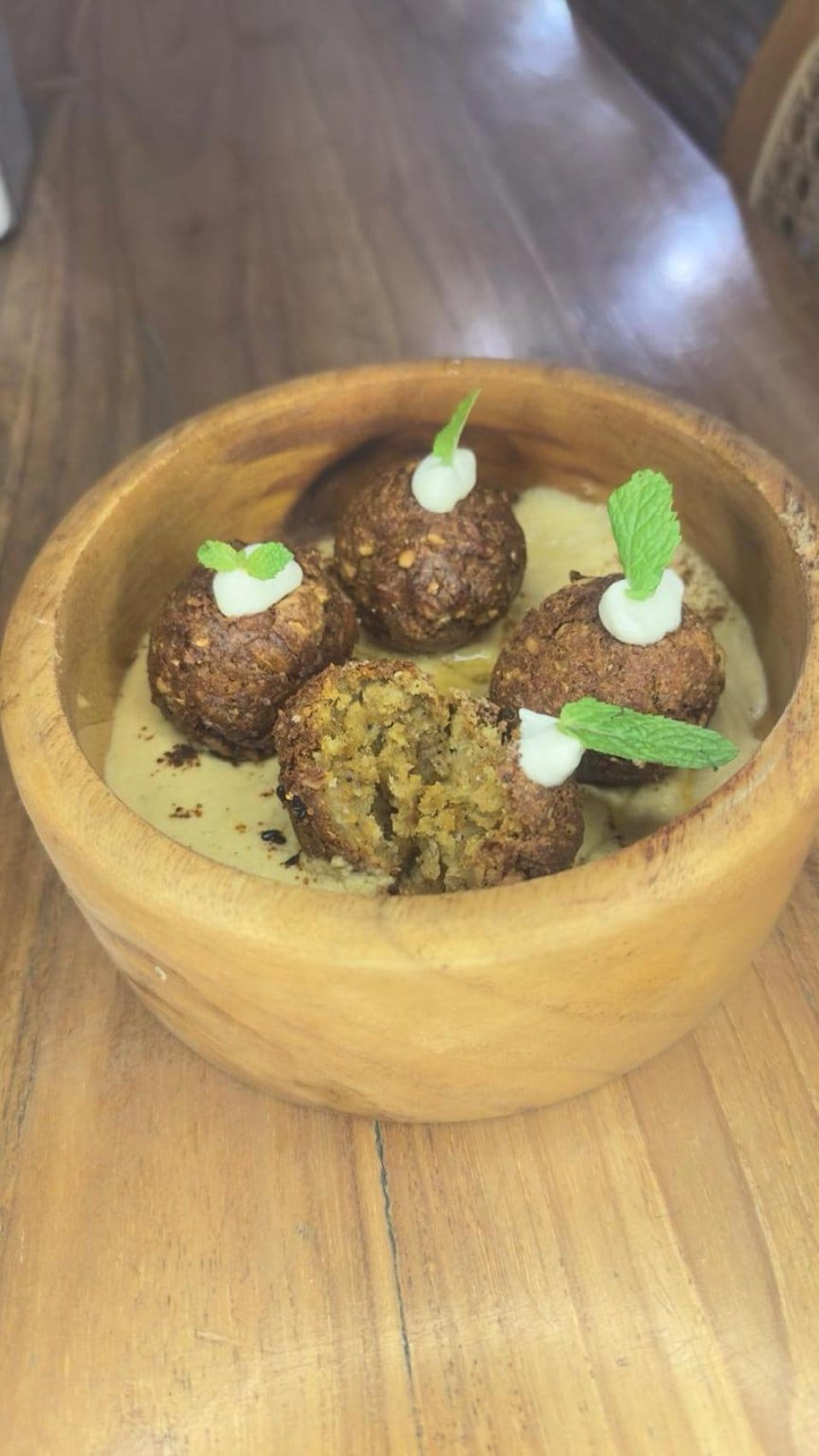 Organic homemade hummus with falafel at Slavic Roots Cafe in Berawa, Canggu, Bali