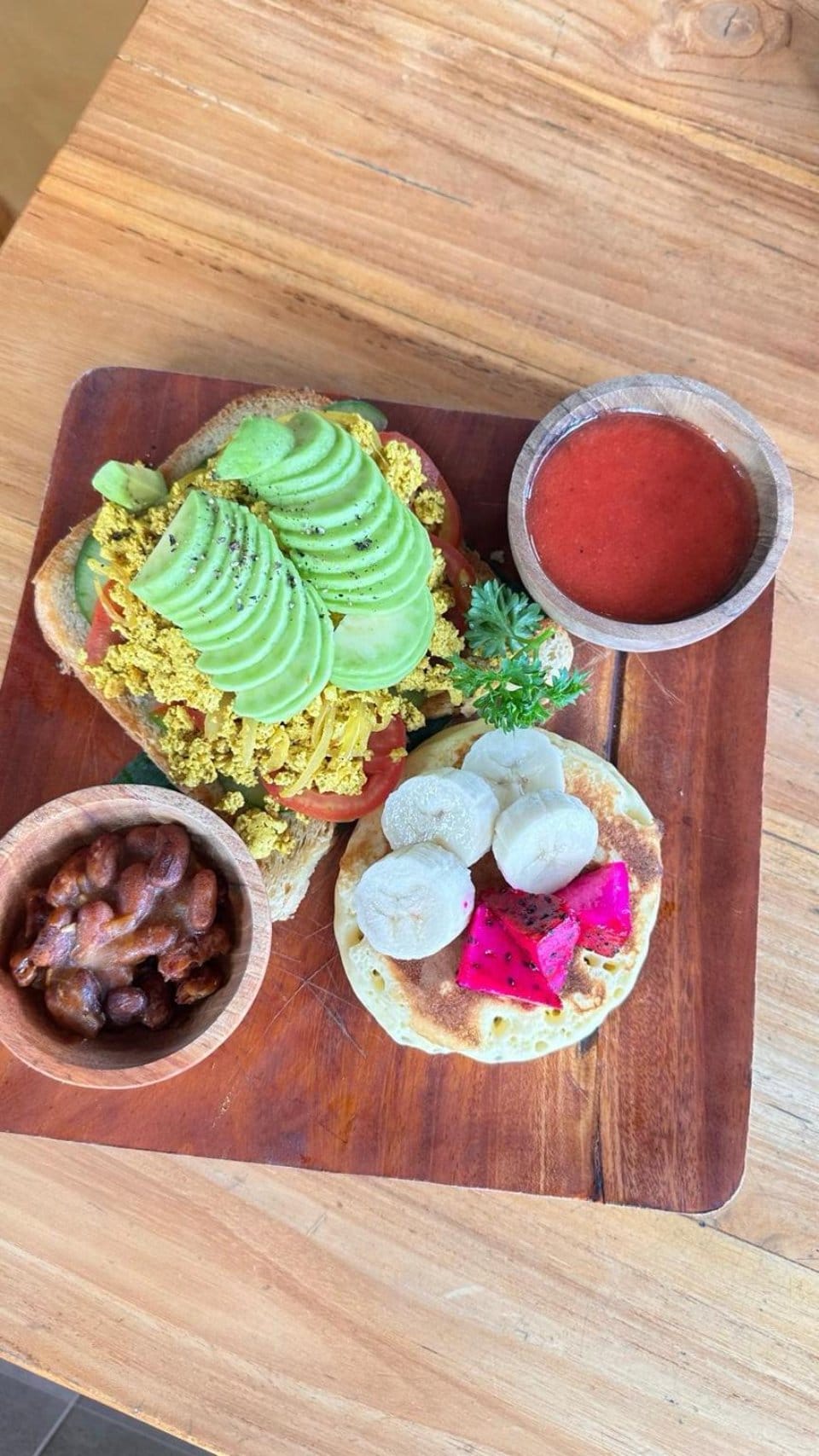 Healthy vegan organic breakfast at Slavic Roots Cafe in Berawa, Canggu, Bali