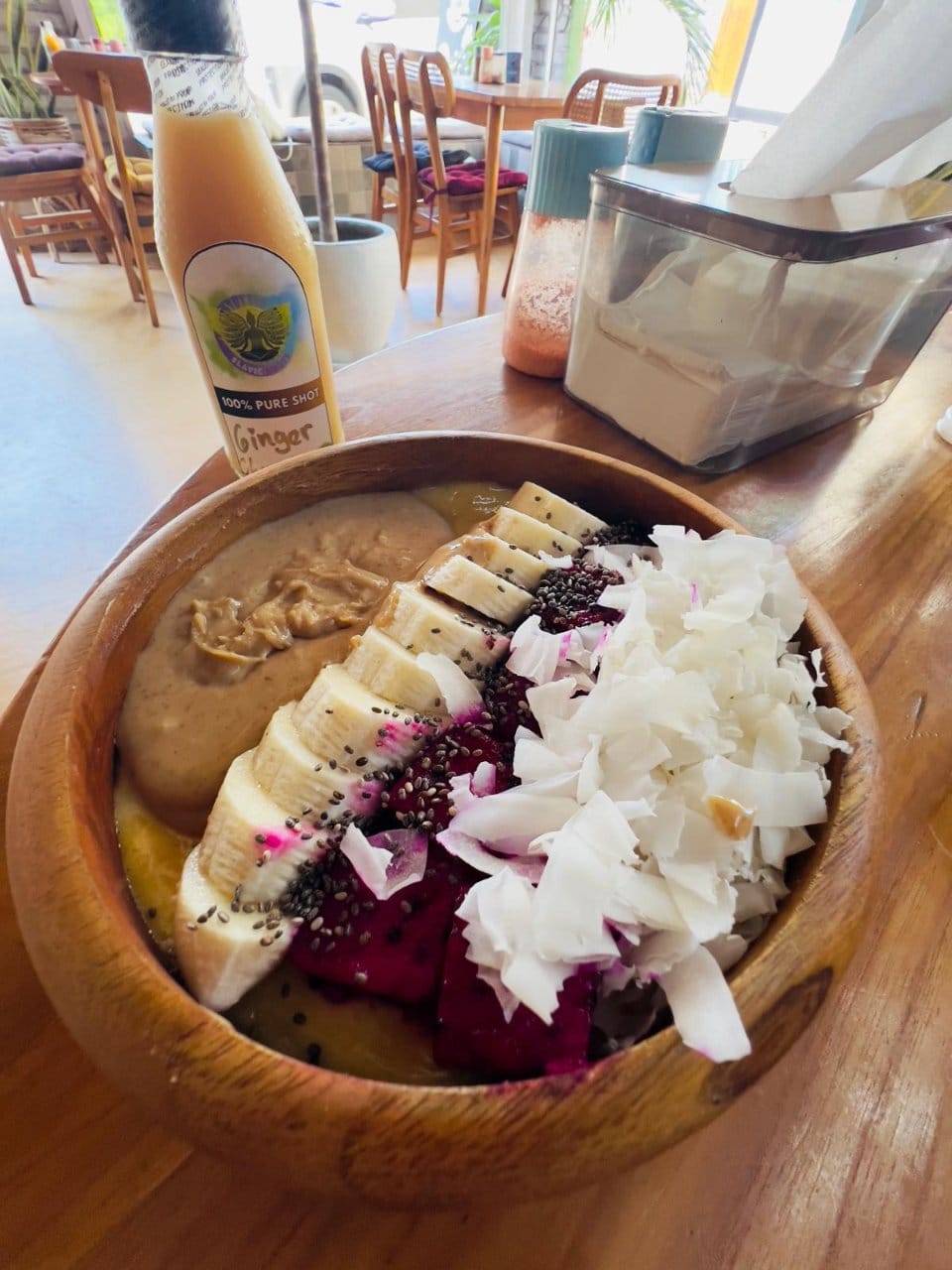 Fresh organic smoothie bowl at Slavic Roots Cafe in Berawa, Canggu, Bali